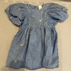 H&M 80 デニム フラワー刺繍 ワンピース