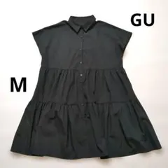 GU ブラック ティアード 半袖シャツワンピ M　ミニワンピのサムネイル