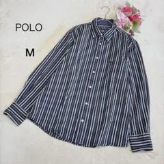 【POLO ポロ】長袖シャツ マルチストライプ ボタンダウン ネイビー Mサイズのサムネイル