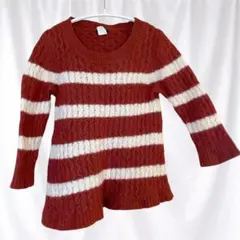 【J.CREW】ジェイクルー 100%メリノウール ケーブル編み ボーダーニット