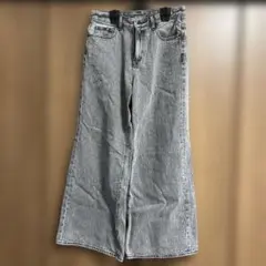 GU　ワイドレッグデニムパンツ　グレー　Lサイズ