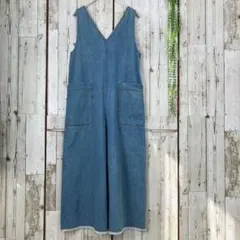 サロペット オーバーオール オールインワン デニム F ブルー ビッグポケット