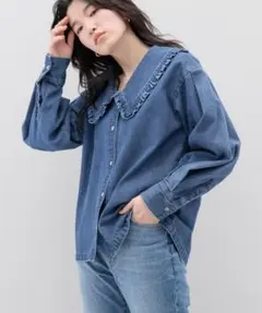 【美品】LOWRYS FARM ＢＩＧカラーデニムジャケシャツ　214822