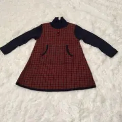 ファミリア ニットワンピース 110cm チェック柄 ハイネック 女の子 子供服