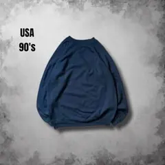 90s USA製 Hanes ヴィンテージ無地スウェット ナス紺 ラグラン短丈