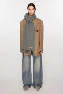 Acne Studios フリンジウールスカーフ オーバーサイズ グレー
