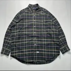 90s ラルフローレン ビッグシャツ M チェック 緑系 ワンポイント7171B
