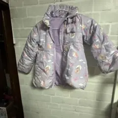 ユニコーン柄 中綿コート リボン付きフードなし110サイズ　パープル　西松屋