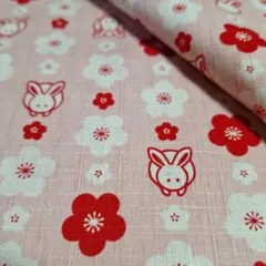 新入荷✿梅兎丸<和柄シャンタン>生地 布 はぎれ[ピンク系]