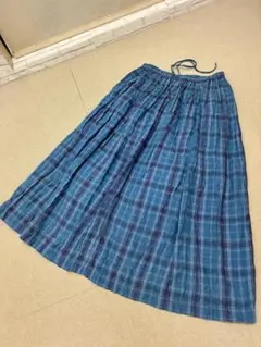 (L08162)ichi 　イチ　リネン　フレアスカート　チェック柄　ロングのサムネイル