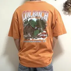 USA製00sハーレーダビッドソンTシャツ2XLオレンジ両面プリント身幅70