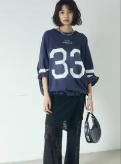 esica エシカ　同型　裾ドロストナンバービッグTシャツ　ネイビー