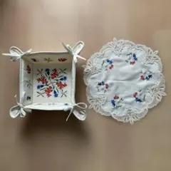 エーデル ワイス 刺繍テーブルセンター小物入れセット　スイス　最終価格