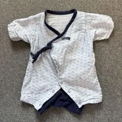 angel ベビー甚平 白×青　麻の葉柄