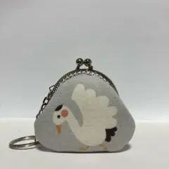 がま口　財布　小物入れ　鶴とフクロウ　ハンドメイド