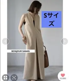 BONJOUR SAGAN ディープVネックオールインワン　ベージュ　S