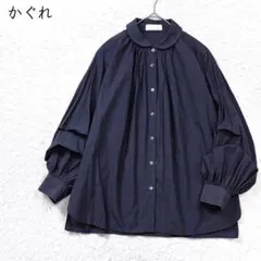 アトリエナルセ atelier naruse 綿 ギャザー シャツ ブラウス 紺