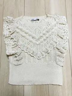 ZARA ノースリーブレースニットベスト　M