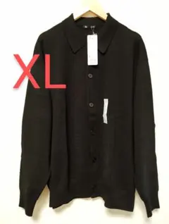 新品 GU ジーユー ミラノリブポロカーディガン 男女兼用 ブラック 黒 XL