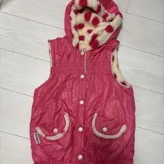 ピンク フード付きダウンベスト 130