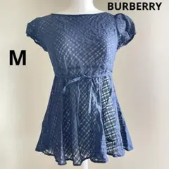 BURBERRY ブルー 半袖チュニック M シースルー　透け感◎