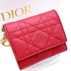 最高級美品】レディ ディオール カナージュ ロータスウォレット レッド 505