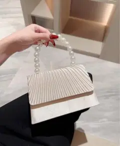 アイボリー サテン プリーツ パーティー バッグ ハンドバッグ