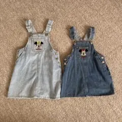 petit main ミニーマウス刺繍デニムジャンバースカート