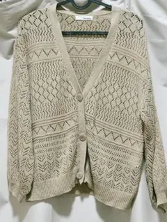 Chulatte 透かし編み ベージュ カーディガン M