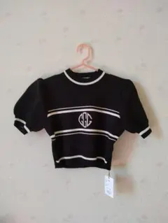 新品 ショート丈 パフスリーブニット 半袖 ブラック