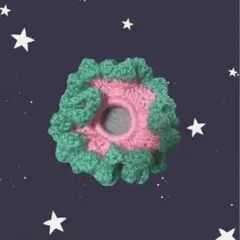 編み物 ハンドメイド シュシュ ピンク＆グリーン