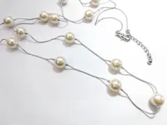 パールビーズロングネックレス　シルバー　10㎜　80～85cm　国産