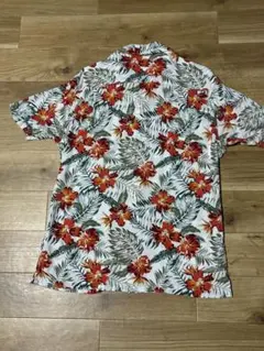 古着 NAVY アロハシャツ 花柄 ホワイト×レッド サイズL