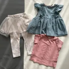 プティマイン フリル付きチュニック・Tシャツ・レギンスセット