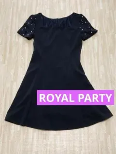 【美品】ROYAL PARTY 黒 パール　ビーズ　半袖ミニワンピース　ドレス