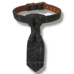 犬用 首輪 新品未使用品 ネクタイデザイン グレー チェック Sサイズ 小型犬