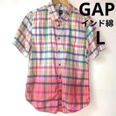 GAP ギャップ 半袖チェックシャツ マドラスチェック グラデーション インド綿
