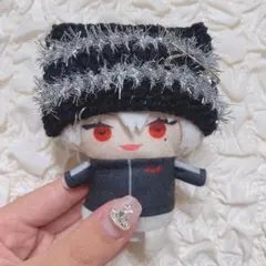 【黒×銀】にじぱぺっと　ぬい帽子　ぬい服　ネコ耳　ニット帽 10cmぬい