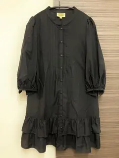 NAVE フリル付きブラックシャツワンピース