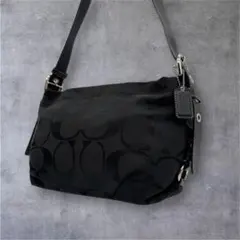 美品 コーチ ショルダーバッグ シグネチャー ブラック キャンバス Y2K