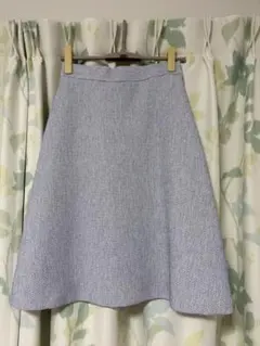 青系ストライプ フレアスカート ひざ丈