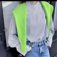 2024SS スピックアンドスパン フリルカラーストライプシャツ ブラウス