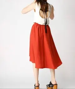 MOUSSY フレアスカート 膝丈 オレンジ レッド S