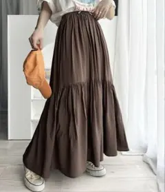 classicalelf ドロストティアードスカート ロングスカート ブラウン