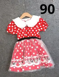 【新品未使用】リトシー　ディズニー　ワンピース　90　ミニー　ドット柄