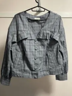 earth music&ecology チェック柄　フリル　シャツ　グレー