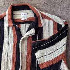 USED ZARA ニット ストライプシャツ オープンカラー 開襟シャツ
