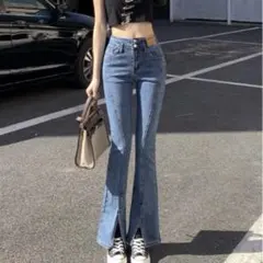 gossip!ロサンゼルス Y2K 美脚　裾スリットフレアデニムパンツ