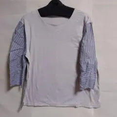 グレー ストライプ 袖 五分袖 カットソー