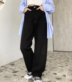 moment+ デニム＆ツイルストレートパンツ　S